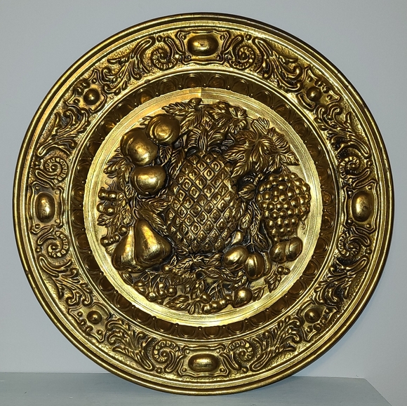 Vintage Wall Brass Plat With a Fruit Design